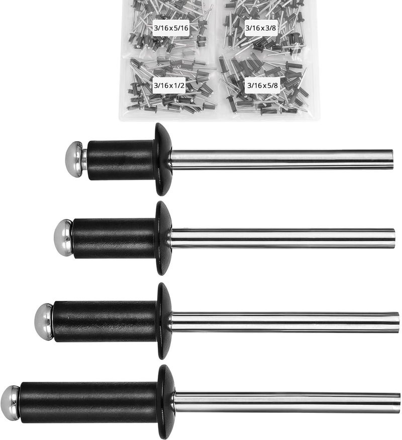 ZQZ 162 Pcs 3/16 Inches Black Pop Rivets Assortment Kit - 4 Sizes Black Aluminum Rivets (3/16" x 5/16", 3/16" x 3/8", 3/16" x 1/2", 3/16" x 5/8"), Black Blind Rivets for Metal Dome Head rivet kit - Image 1